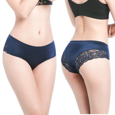 China Wholesale Breathable Silk Satin Women Briefs Ladies Ice Silk Lace Seamless Underwear for sale