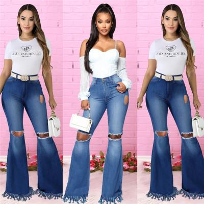 China New Arrival QUICK DRY Fashion Breathable Casual Brushed Women Flare Pants Fringe Ladies Jeans for sale