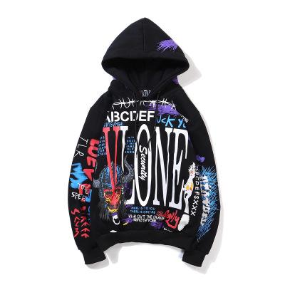 China Spring and Autumn New Style Couples Hip Hop Graffiti Casual Plus Velvet Hooded Men's Breathable Hoodie for sale