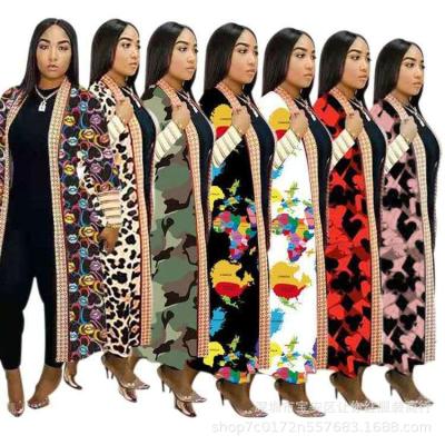 China Hot Selling QUICK DRY Bohemia Fashion Lip Leopard Print Long Jacket Outwear Women Clothing Casual Unique Design 4xl Plus Size Women Coat for sale