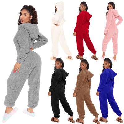 China 5XL viable plus size women autumn winter thick hoodie romper sleepwear women onesie winter pajamas romper for sale