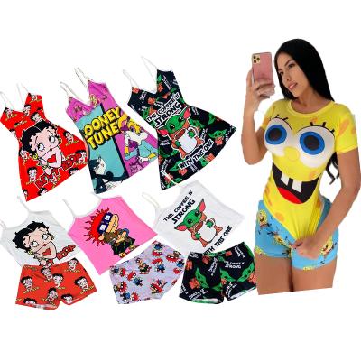 China 2021 Summer Tank Tops And Shorts QUICK DRY Sleepwear Cartoon 2 Piece Pajamas Set for sale