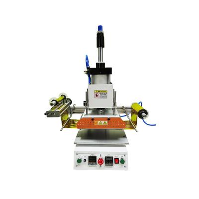 China Garment Shops 20X30cm Semi-automatic Pneumatic Professional Golden Leather Logo Embossed Hot Foil Stamping Machine for sale