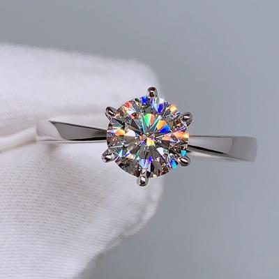 China Fahionable Crown Jewelry Classic Fahionable Ring Six Fork Opening Mossang Diamond Platinum Wedding Ring Female for sale