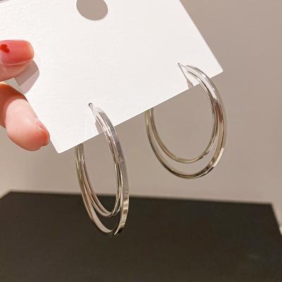 China Fahionable Jewelry 925 Sterling Silver Large Double Exaggerated Hoop Polished Earrings Fashion High End Metal Earrings for sale