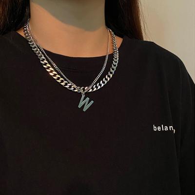 China Fashionable clavicle durable titanium steel single chain double letter W necklace cool wild personality necklace accessories for sale