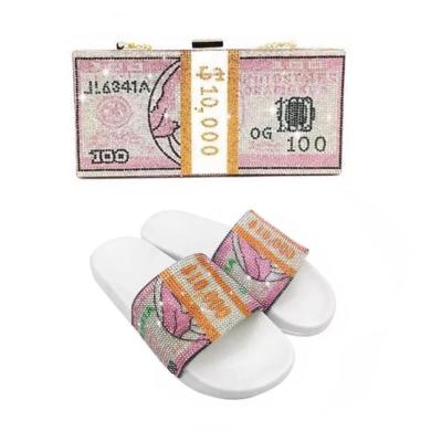 China 2021 Dollar Purse Money Wallets Diamond Woman Sandals and Waterproof Purse Sets for sale