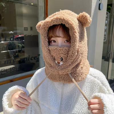 China Cute JOINT Lei Feng hat female plush lamb bear ear hat thickened warm ear protection with mask warm hat for sale