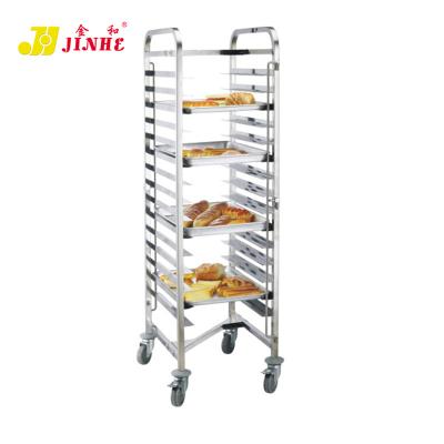 China Classic Single Line Restaurant 15 Shelves Stainless Steel GN Pan Bakery Rack JINHE Trolley for sale