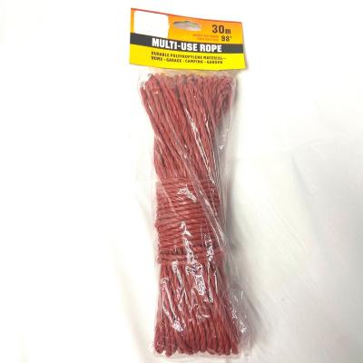 China Regular 30M High Strength Durable Twisted Packing Polypropylene Rope in Red Color for sale