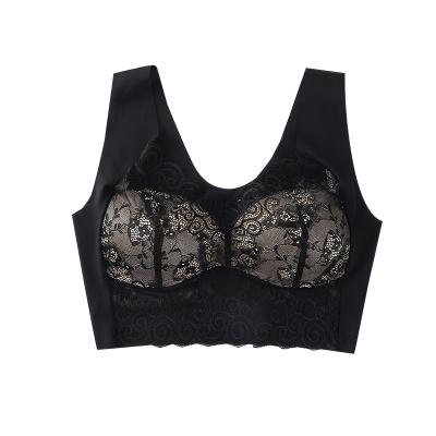 China One-piece sexy seamless vest style lace fixed cup underwear gathered side close sleep no steel ring plus size bra for sale