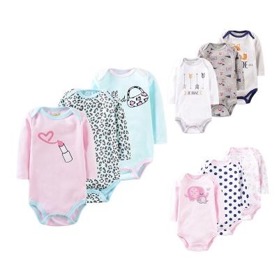 China Wholesale Breathable Washable Eco-friendly Newborn Baby Romper 3 Pcs Unisex Gift Set Long Sleeve Print Jumpsuit 0-12m Infant Clothes for sale