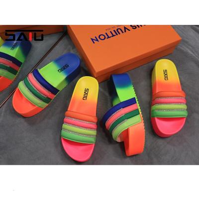 China WATERPROOF RAINBOW COLOR WOMEN'S HIGH HEEL SANDANS WITH DIAMOND LADY SUMMER RHINESTONE HIGH HEEL SLIPPERS SANDALS for sale