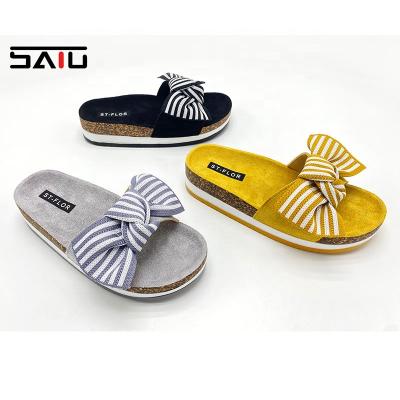 China Hot Fashion Trend Women Sandals High Heel Slides With Custom Made Lady Outdoor Logo Slides Bowknot Strap Slides For for sale