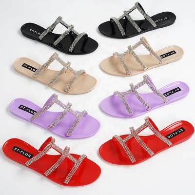 China New Trend Women's Jelly Shoes Gorgeous Luxury Rhinestone Sandals Waterproof Crystal Flip Flops Summer Slippers for sale