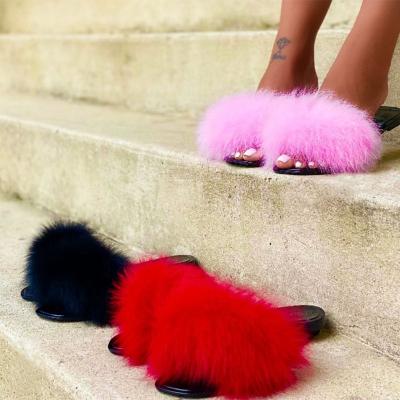 China Fashion Trend Women Fox Slip Resistant Wear Resistant Custom Made Real Fur Soft Slippers Fashion Fur Slides For Outdoor Slides for sale