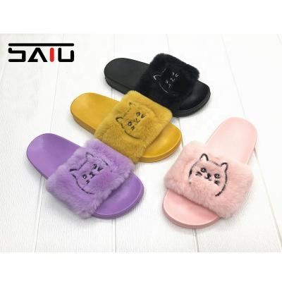 China Factory Price Waterproof Summer Indoor Slides Kids Slippers Cartoon Design Fur Slippers Soft Fur Upper For Kid Outdoor Shoes for sale