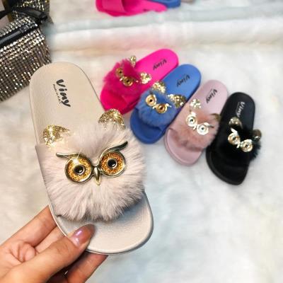 China Lovely Flat Kid Slides Animal Owl Pattern Slippers Soft Kids Slippers Slippers Winter Kid Slipper Slides for sale