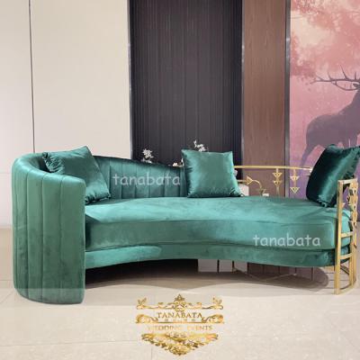 China Modern Stylish Metal Frame Three Seat Luxury Green Velvet Sofa for sale