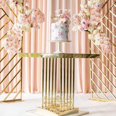 China Adjustable Gold Wedding Decoration Stainless Steel (Other) With Glass Top Cake Display Tables Wedding for sale