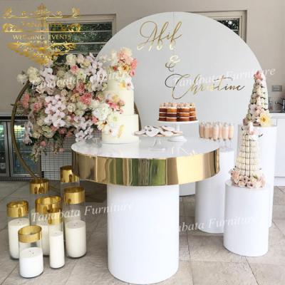 China Coffee table party rentak used gold metal pvc round wedding cake table for sale