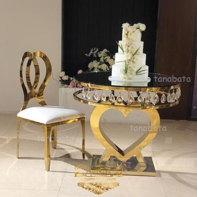 China Glass Top Cake Table Adjustable Stainless Steel (Other) Wedding Events Furniture With Crystals for sale