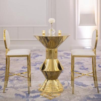 China Modern Ceremony Gold Stainless Steel Round High Bar Table And Chairs Wedding For Party for sale