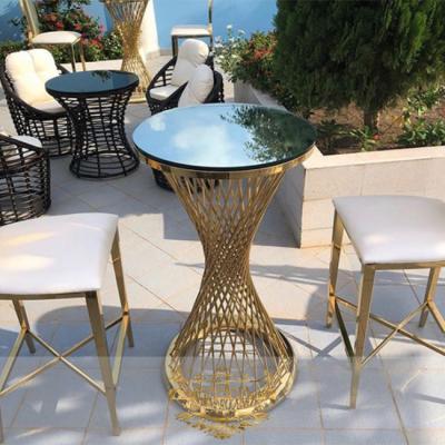 China Modern Outdoor Metal Party Cocktail Frame Rental High Gold Bar Titanium Tables for sale