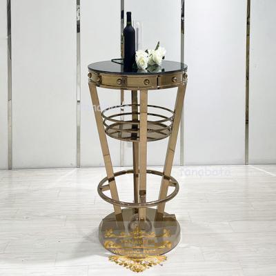 China Modern Bar Furniture Gold Stainless Steel Round Bar Glass Top Table For Party for sale