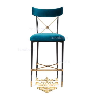 China Nordic luxury blue rococo style leg modern stainless steel seat velvet bar stool chair for sale