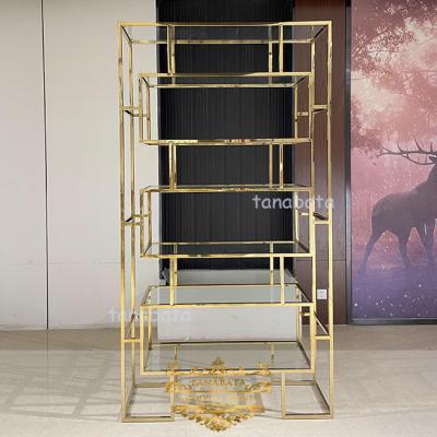 China Modern Nightclub Party Gold Stainless Steel Restaurant Wine Rack Tall for sale