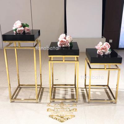 China (Other) Birthday Party Adjustable Stainless Steel Frame Gold Wedding Display Cake Stand Set for sale