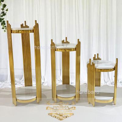 China Latest Modern Wedding Decoration Stainless Steel With MDF Top Flower Pillar Stand for sale