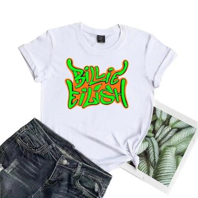 China Ladies High Quality Anti Shrink Billie Eilish Blouses Printed Round Neck Short Sleeve T-shirt for sale