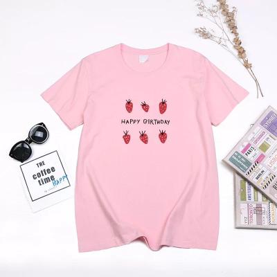 China New Design Casual Strawberry Letter Print Women's Short Sleeve T-Shirts for sale