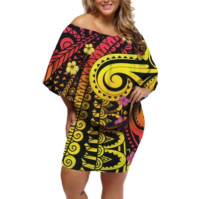 China Breathable Lady Customied Polynesian Dress Summer Club Party Wear Dresses Women Bristle Off Shoulder Women Opening Ceremony Clothing for sale