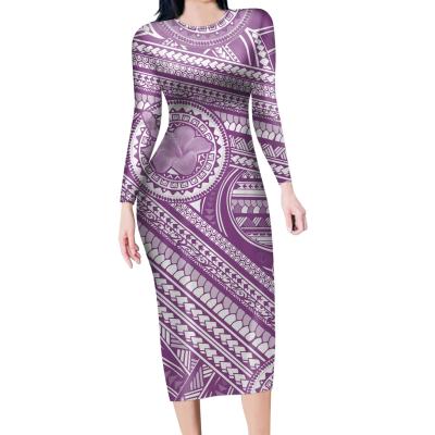 China Custom New Designer Casual Dresses For Ladies Anti-Static Vintage Polynesian Tribal Floral Long Sleeve Women Dress Elegant Fashion Dress for sale