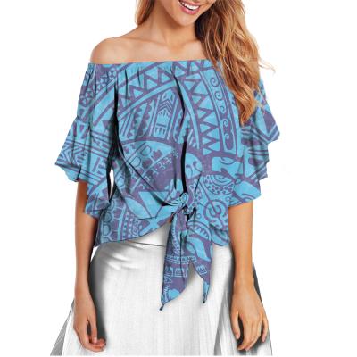 China New Arrival Anti Pilling Ladies Blouses Blue Chiffon Polynesia Tribal Design Plus Size Women Spring Ladies Blouses And Shirts Blouses Summer for sale