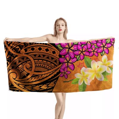 China Compressed Polynesian Tribal With Plumeria Turquoise Print Bathing Towels Hotel Cotton Ultra Soft Custom Bath Towel Luxury For Bathroom for sale