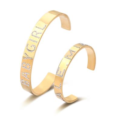 China TRENDY Customate Kids Rhinestone Family Bracelets Custume Name Bangle Stainless Steel Gold Plated Bangle For Gift for sale