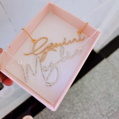 China Luxury Signature Crystal Pendant Necklace Jewelry Custom Initial Letter Script Letter Necklace OEM Europe and America QIUHAN for sale