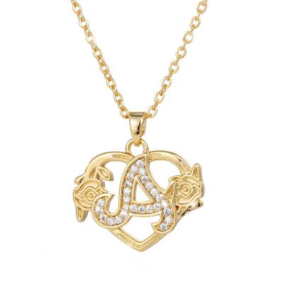 China OEM Qiuhan Fashion Simple Diamond Necklace Diamond Initial A-Z Letter Enamel Necklace Initial Necklace for sale