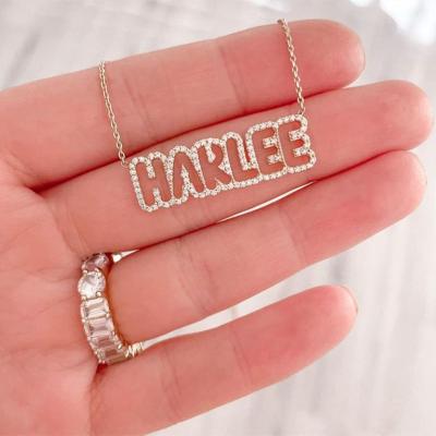 China 2021 Cute New Gold Zircon Personalized Customized Name Necklace Women Gift 3D Hollow Name Pendant Necklace for sale