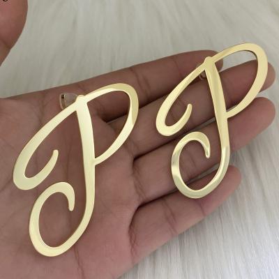 China Hiphop PVD Gold Plated Stainless Steel Custom Cursive Font Personalized Big Letter Initial Stud Earrings for sale