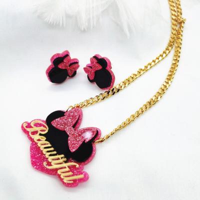 China Cute Drop Shipping Customize Cartoon Acrylic Earring For Kids Nameplate Custom Cuban Necklace Acrylic Set for sale