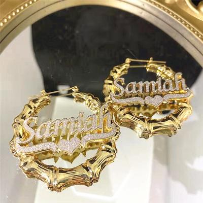 China Custom Colored Personlized Earring Letters Neo-Gothic Shiny Nameplate Earrings Jewelry For Women Gift Cute Custom Name Bamboo Earring for sale