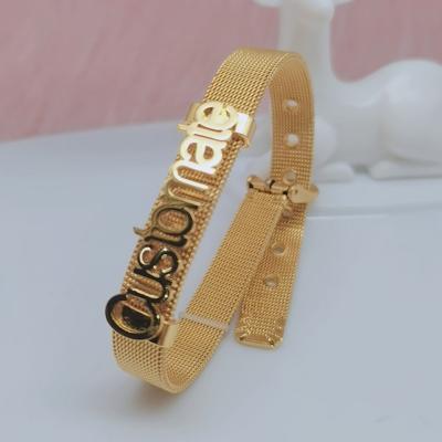 China Qiuhan Casual/Sporty OEM/ODM Customized Letter Watch Band Customized Nameplate Wristband Hip Hop Men's Strap for sale