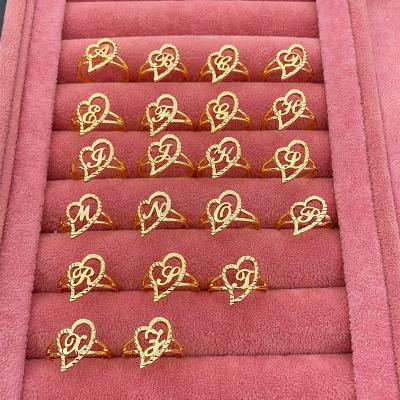 China Qiuhan CLASSIC Hip Hop Personalized Adjustable Letter Rings Heart Initials Custom Letter Ring for sale