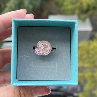 China CLASSIC Letter Ring from QIUHAN Dropshipping A-Z Letters Ring Adjustable Custom Enamel Bubble for sale