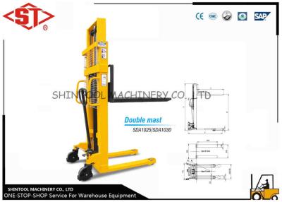 China Adjustable Fork Single Hand Pallet Stacker with Load Capacity 2000kg for sale